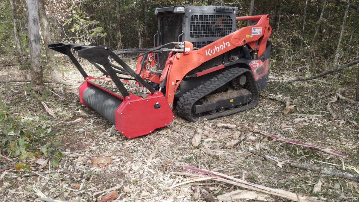 Kubota SVL75-3 with the drum mulcher on freshly mulched ground in Lascassas, TN