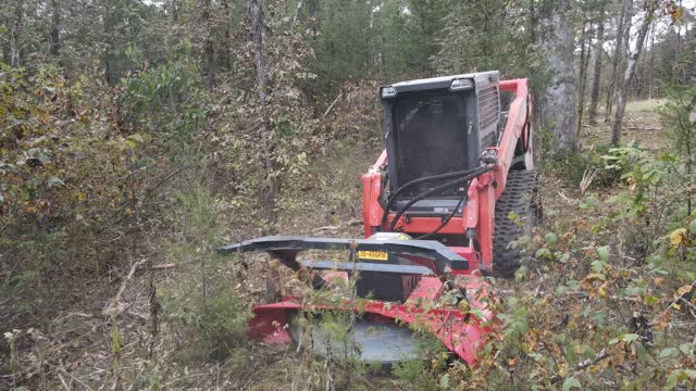 Kubota SVL75-3 with the disc mulcher working a wooded lot in Lascassas, TN